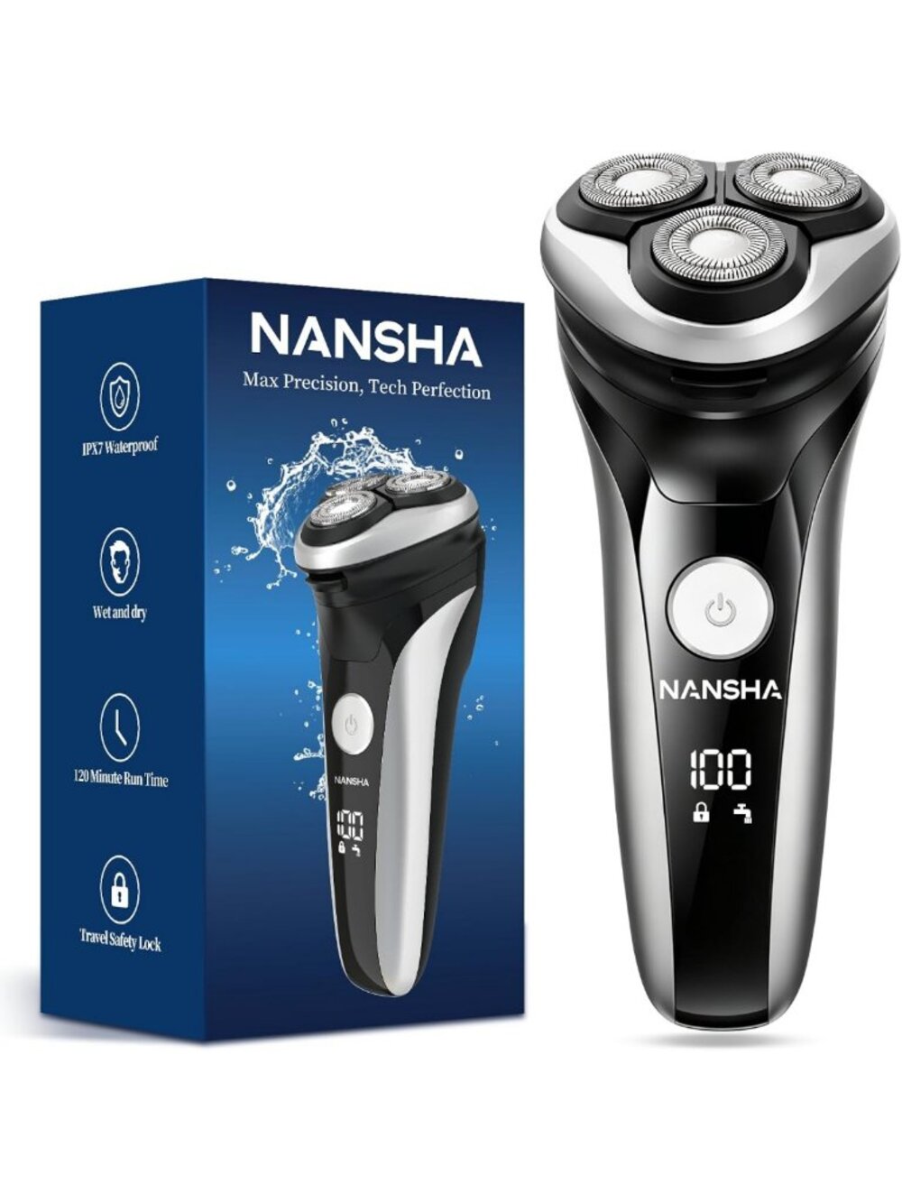 Waterproof Electric Razor for Men, Rechargeable Cordless Shaver with Trimmer